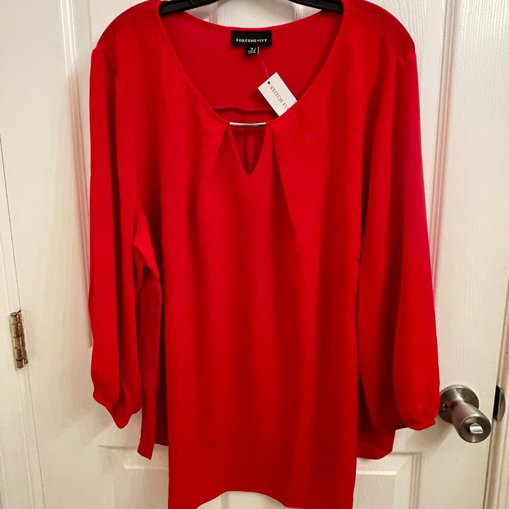 Fortune + Ivy Red Estrella Key Hole Blouse Stitch Fix NEW with TAGS size 1X